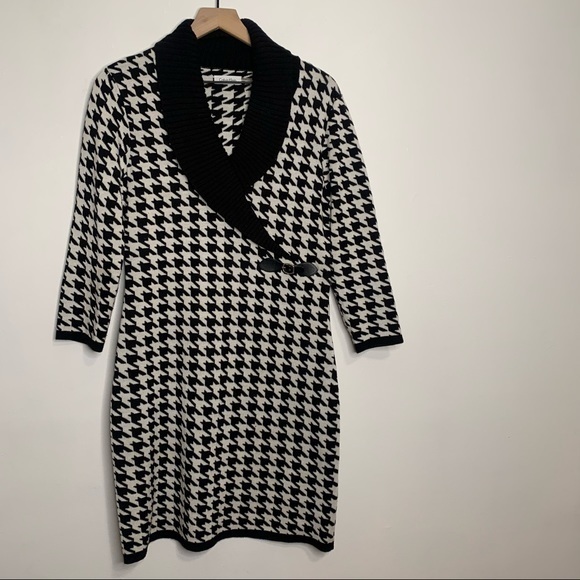 Calvin Klein Black and White Houndstooth Sweater Dress Long Sleeve - Picture 1 of 7